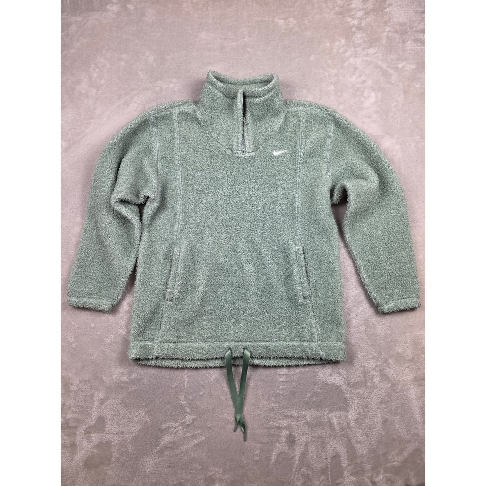Nike Therma-FIT Pullover Sweatshirt Women XS Green Oversized Fleece 1/4 Zip